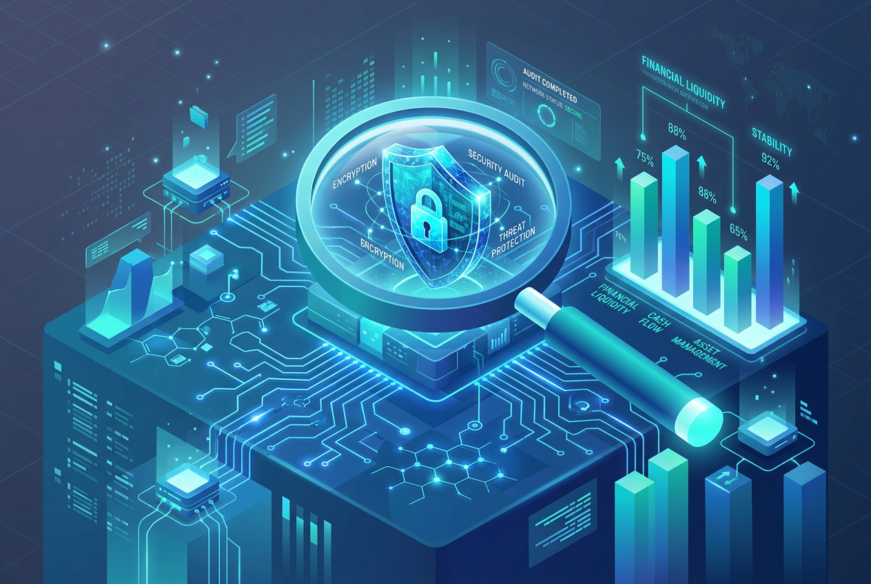 Graficzne przedstawienie procesu audytu bezpieczeństwa i płynności kasyna online